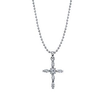 Symbols Of Faith Silver Tone Crystal Cross Pendant Necklace
