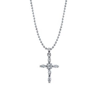 Symbols Of Faith Silver Tone Crystal Cross Pendant Necklace