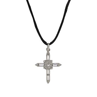 Symbols of Faith Silver Tone Crystal Cross Pendant Necklace