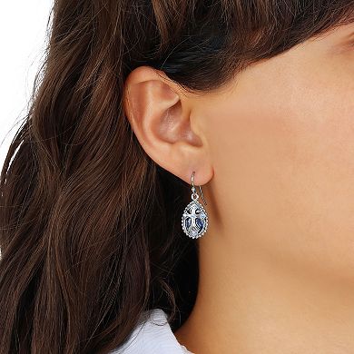 Symbols of Faith Silver Tone Blue Crystal & Enamel Cross Drop Earrings