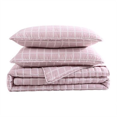 City Scene Woven Grid Pink Quilt Set with Shams