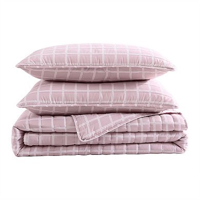 City Scene Woven Grid Pink Quilt Set