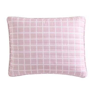 City Scene Woven Grid Pink Quilt Set