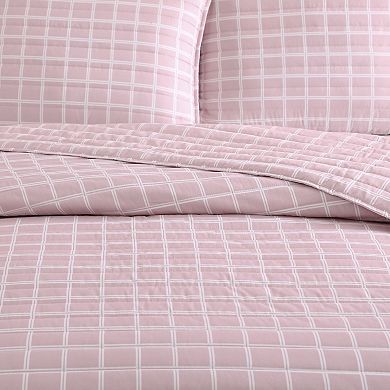 City Scene Woven Grid Pink Quilt Set with Shams