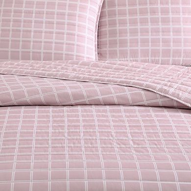 City Scene Woven Grid Pink Quilt Set