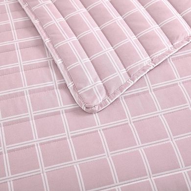 City Scene Woven Grid Pink Quilt Set