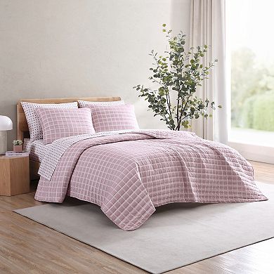 City Scene Woven Grid Pink Quilt Set with Shams
