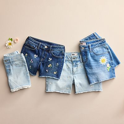 Girls 4 12 Jumping Beans Lace Hemmed Midrise Jean Shorts