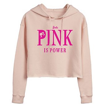 Juniors' Barbie Pink Is Power Cropped Graphic Hoodie