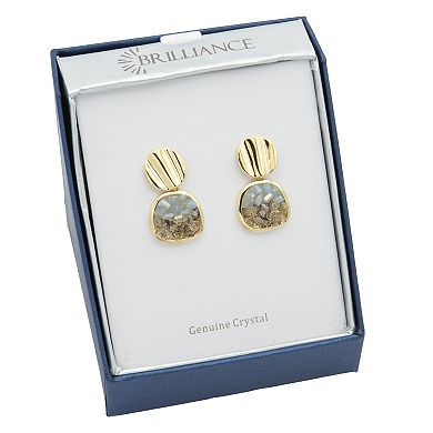 Brilliance Gold Tone Druzy Blue Crystal Round Drop Earrings