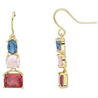 Brilliance Gold Tone Red, White, & Blue Crystal Drop Earrings