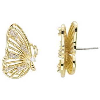 Brilliance Gold Tone Crystal 3D Butterfly Stud Earrings
