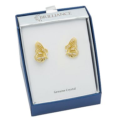 Brilliance Gold Tone Crystal 3D Butterfly Stud Earrings