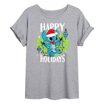 Disney's Lilo & Stitch Junior's Happy Holidays Oversized Tee