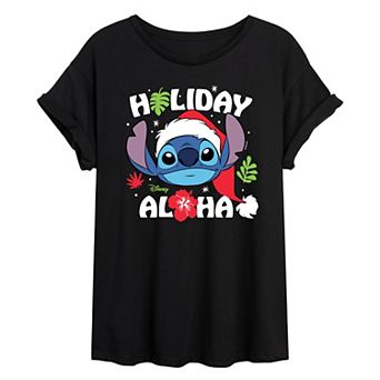 Disney's Lilo & Stitch Junior's Holiday Aloha Oversized Tee