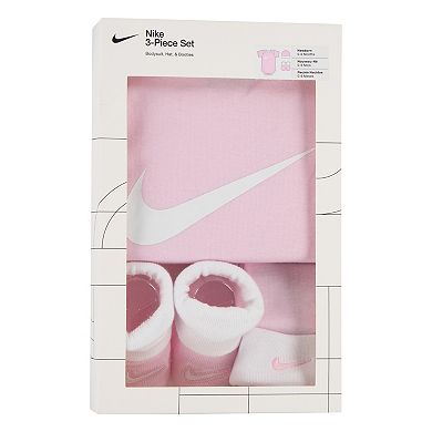 Newborn Baby Nike Swoosh Logo 3-Piece Bodysuit Hat Booties Set