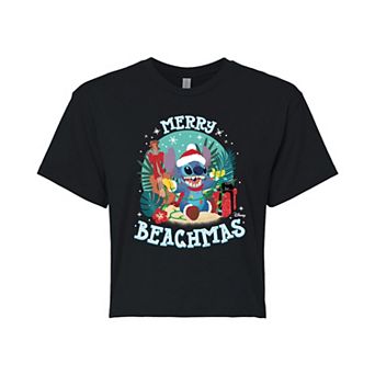 Disney's Lilo & Stitch Junior's Merry Beachmas Cropped Tee