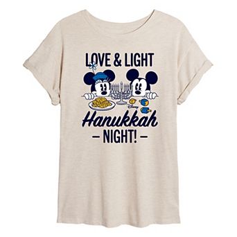 Disney's Mickey and Minnie Mouse Juniors' Love Light Hanukkah Oversized Tee