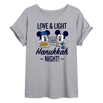 Disney's Mickey and Minnie Mouse Juniors' Love Light Hanukkah Oversized Tee