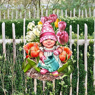 Blossom Gnome Dwarf Easter Wreath 24-Inch Door Decor by D. Gelsinger - Cheerful Springtime Decor