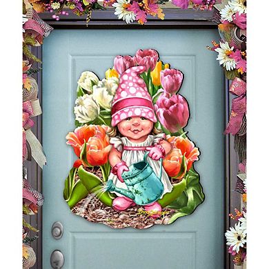 Blossom Gnome Dwarf Easter Wreath 24-Inch Door Decor by D. Gelsinger - Cheerful Springtime Decor