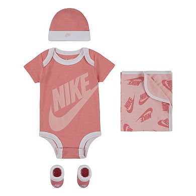 Newborn Baby Nike Futura Bodysuit Beanie Booties Blanket 4-Piece Set
