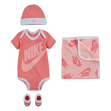 Newborn Baby Nike Futura Bodysuit Beanie Booties Blanket 4-Piece Set