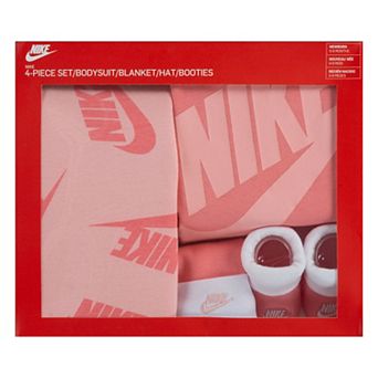 Newborn Baby Nike Futura Bodysuit Beanie Booties Blanket 4 pc Set