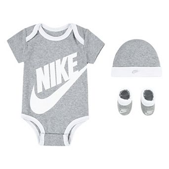 Newborn Baby Nike Futura 3 pc Bodysuit Beanie Booties Boxed Set