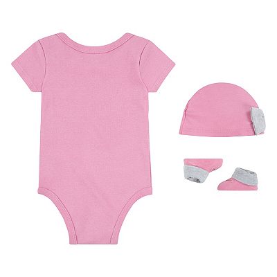 Newborn Baby Girls Nike Logo 3 Piece Bodysuit Hat Booties Boxed Set