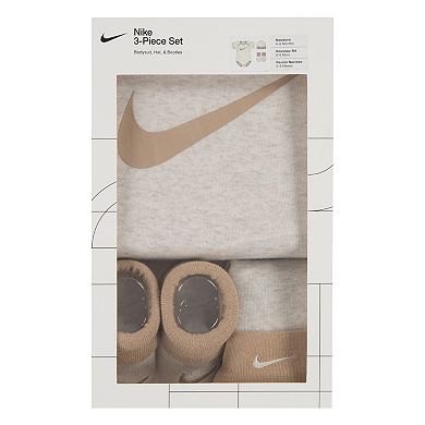 Newborn Baby Nike Swoosh 3-Piece Bodysuit Beanie Booties Boxed Set