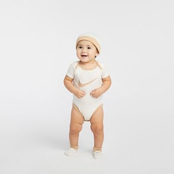 Newborn Baby Nike Swoosh 3 pc Bodysuit Beanie Booties Boxed Set