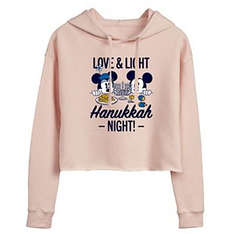Disney's Mickey and Minnie Mouse Juniors' Love Light Hanukkah Cropped Hoodie