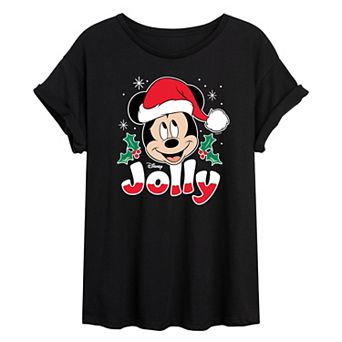 Disney's Mickey Mouse Juniors' Jolly Christmas Oversized Tee