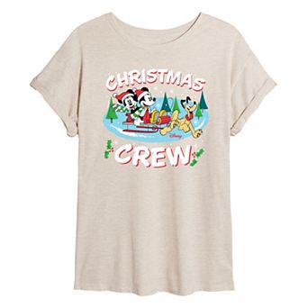Disney's Mickey & Minnie Mouse & Pluto Juniors' Christmas Crew Oversized Tee
