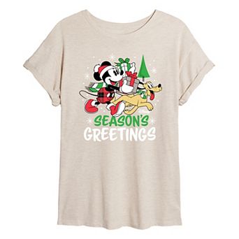 Disney's Mickey Mouse & Pluto Juniors' Seasons Greetings Oversized Tee