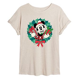 Disney's Mickey Mouse Juniors' Wreath Oversized Tee