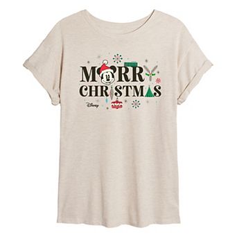 Disney's Mickey Mouse Juniors' Merry Christmas Oversized Tee