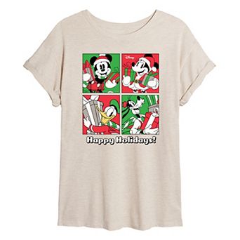 Disney's Mickey Mouse & Friends Juniors' Happy Holidays Oversized Tee