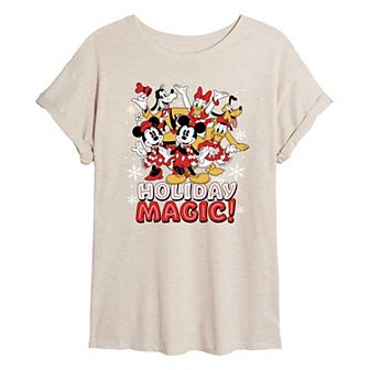 Disney's Mickey Mouse & Friends Juniors' Holiday Magic Oversized Tee