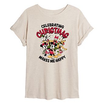 Disney's Mickey Mouse & Friends Juniors' Celebrating Christmas Oversized Tee