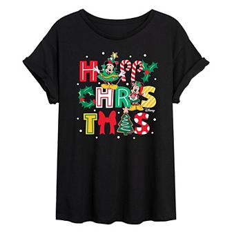 Disney's Mickey & Minnie Mouse Juniors' Happy Christmas Oversized Tee