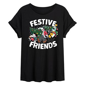 Disney's Mickey Mouse & Friends Juniors' Festive Friends Oversized Tee