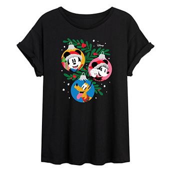 Disney's Mickey & Minnie Mouse & Pluto Juniors' Ornaments Oversized Tee