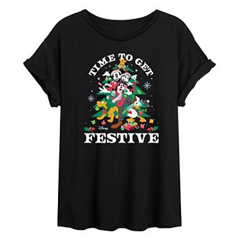 Disney's Mickey Mouse & Friends Juniors' Time To Get Festive Oversized Tee