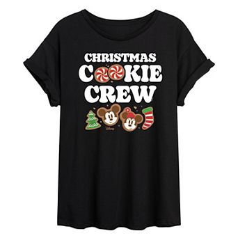 Disney's Mickey & Minnie Mouse Juniors' Christmas Cookie Crew Oversized Tee