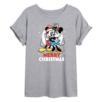 Disney's Mickey & Minnie Mouse Juniors' Merry Christmas Oversized Tee