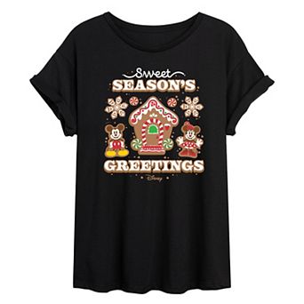 Disney's Mickey & Minnie Mouse Juniors' Sweet Seasons Greetings Oversized Tee