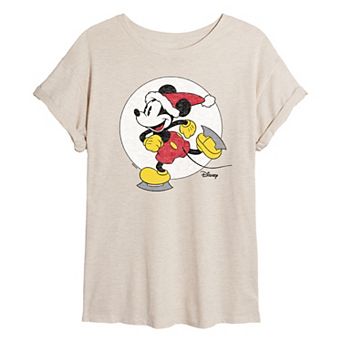 Disney's Mickey Mouse Juniors' Christmas Ice Skating Oversized Tee