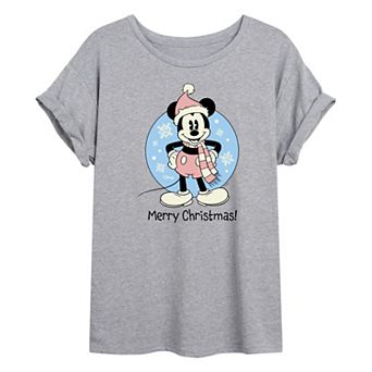 Disney's Mickey Mouse Juniors' Merry Christmas Oversized Tee